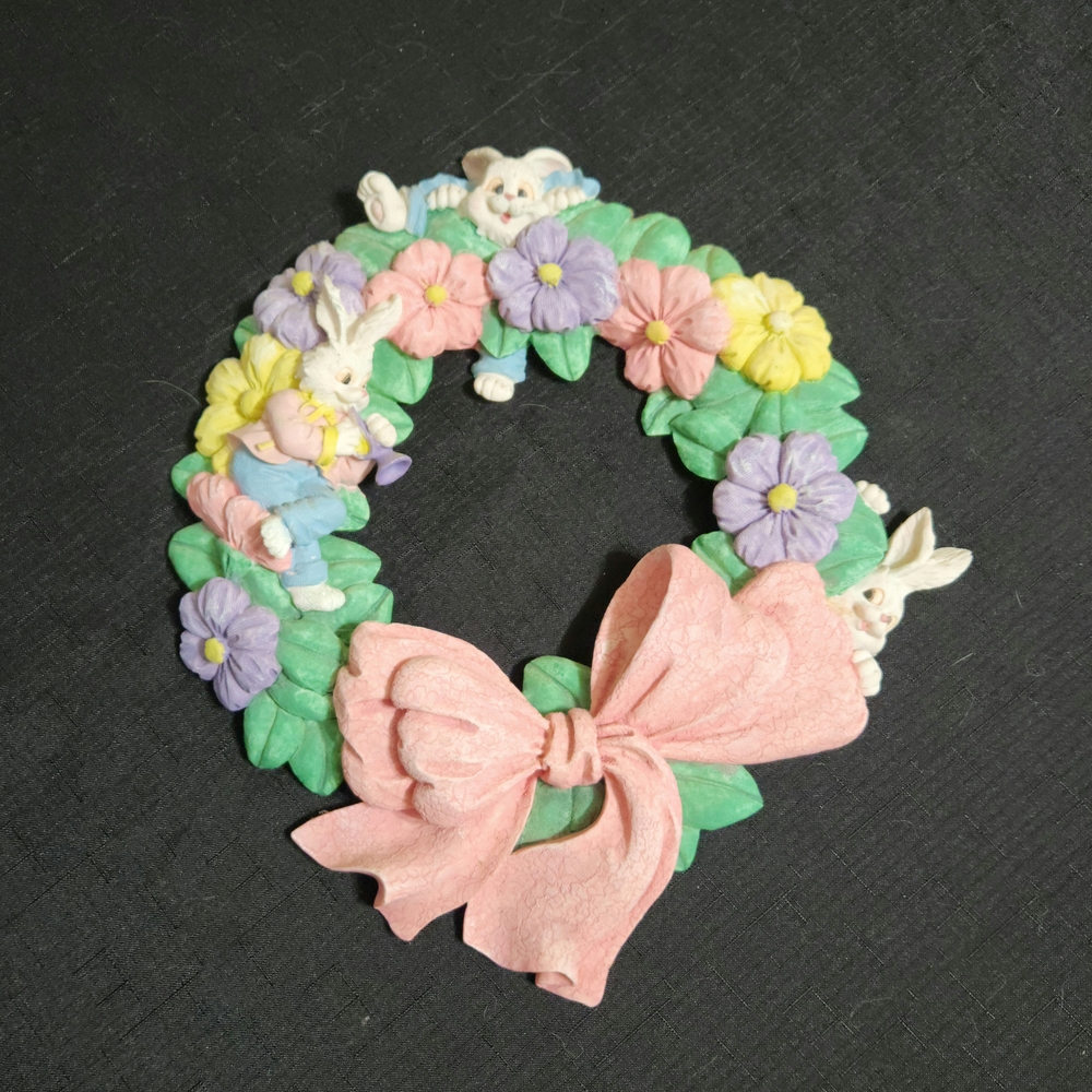 Floral Bunny Wreath with Pink Bow